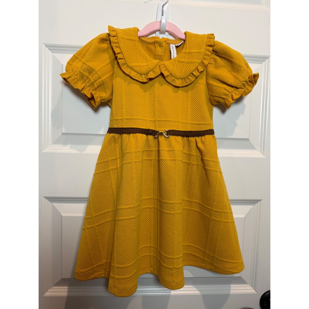 Janie and Jack Girls Yellow Quilted Peter Pan Collar Dress Size 4 Mustard Short